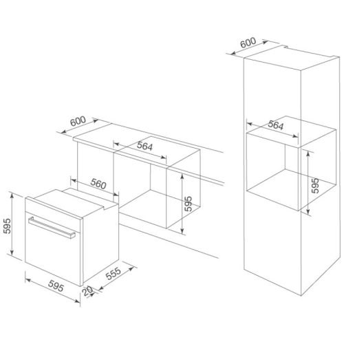 Kích thước lò nướng MALLOCA MOV-65DA (kính đen)
