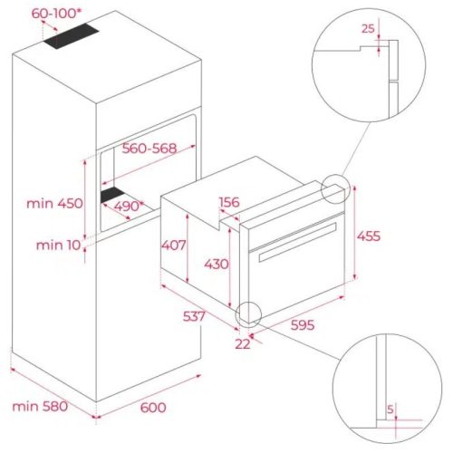 Kích thước lò nướng Teka HLC 847 SC
