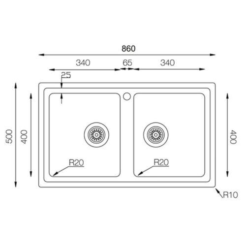 Kích thước chậu rửa bát Konox Turkey Beta 860