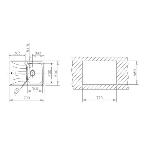 Kích thước chậu rửa chén bát Teka UNIVERSO 79 1B 1D