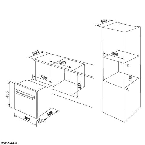 Kích thước lò nướng kết hợp vi sóng MALLOCA MW-944TA